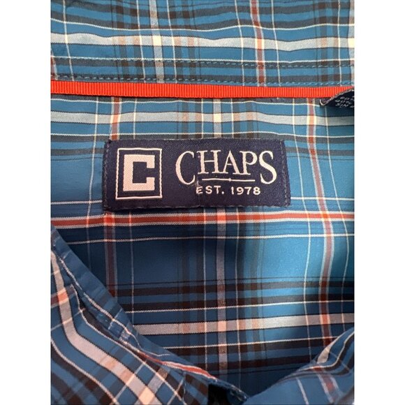 Chaps Blue Plaid Long Sleeve Casual Button Down Men's size 3XL Nylon/Polyester - Picture 2 of 16